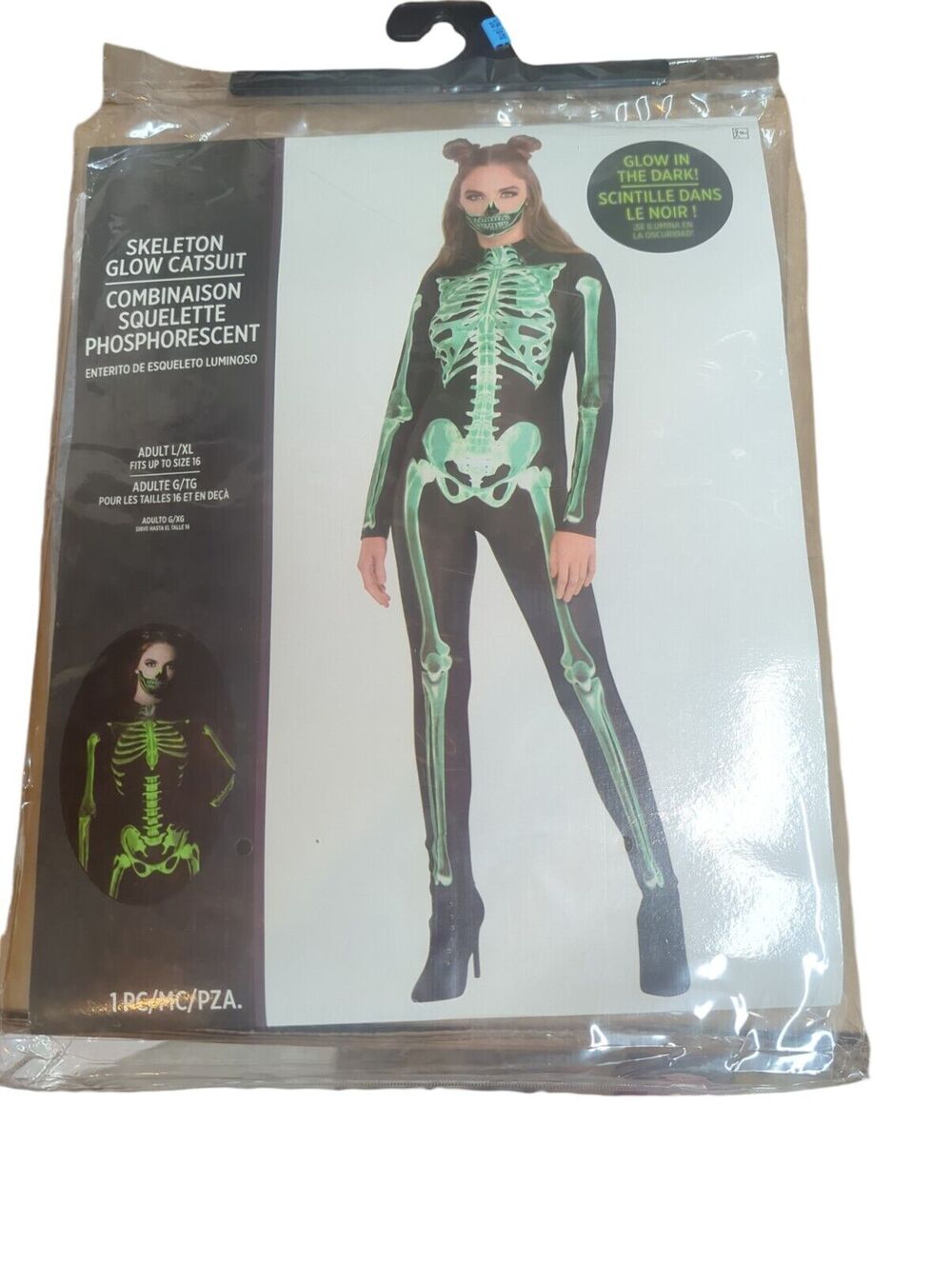 Black & Bone Catsuit Glow Skeleton Sexy Dress Up Halloween Adult Costume L/XL